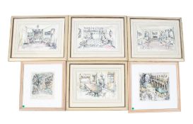 Isabella Bloxcidge (20th century) - pen, ink and watercolour sketches.
