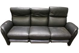 W Schillig Ergoline Longlife black leather reclining three seater sofa.