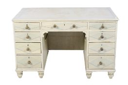 A painted pine twin pedestal desk.