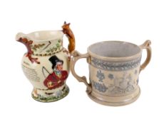 A large Victorian cider mug or loving cup with a Fielding's 'John Peel' musical jug.
