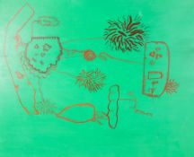 James Aldridge (1971) - large semi-abstract on a green ground, oil on canvas.