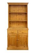 A modern 2 section pine kitchen dresser.