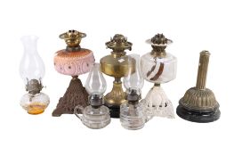 Collection of assorted vintage oil lamps (sold as parts). Max.