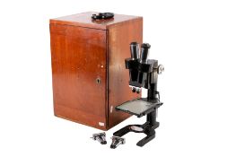 A vintage Watson & Sons Ltd binocular microscope, cased. S/n. 103233. Max.