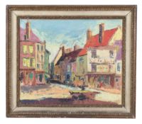 20th century Continental school - oil on board 'European street scene'.