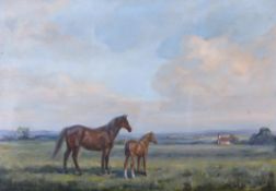 Sally Gaywood (1961) - oil on canvas 'horses in the field'.