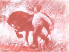 Aneurin M Jones (1930-2017), print of a man with a workhorse. Signed in pencil lower right.
