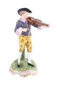 A 19th century Continental porcelain figure modelled as a violinist (AF).