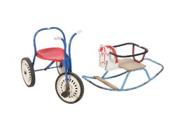 Two vintage young child's toys. Including a small Rocking Horse and a tricycle, max.