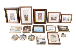 A collection of sixteen 20th century framed miniature paintings and prints.