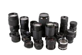 Collection of assorted vintage SLR camera lenses