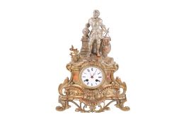 A French ormolu brass mantel clock. An eight day movement stamped 'H.L.F.