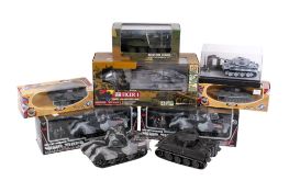 A collection of modern diecast and plastic tanks.