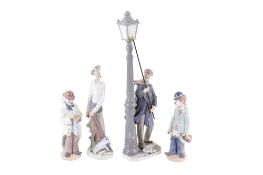 A group of four assorted Lladro porcelain figures. Including two clowns and Don Quijote, etc. Max.