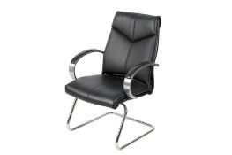 A Valentino V7-MCA executive elbow chair. Black leather and chrome on a cantilever base.