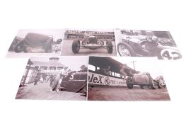 A group of five assorted black and white photographs of women sports car drivers from the early