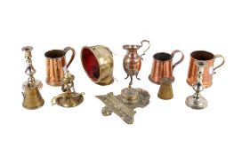 Small group of assorted copper and brass items.