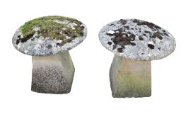 A pair of reconstituted garden Staddle stones.