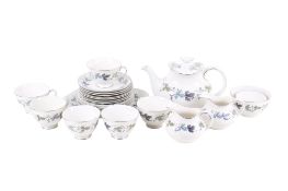 A Royal Doulton Burgundy TC 1001 tea set mostly for six. Including tea pot, two jugs. etc. Max.