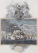 A coloured etching framed and glazed, depicting the defeat of the Dutch fleet July 13th 1653.
