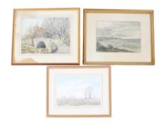 A group of three watercolours.
