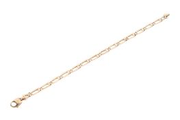 A 9ct gold paperclip chain bracelet. Of narrow form, hallmarked, length 19cm, weight 7.2g.