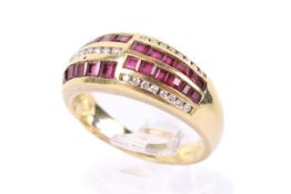 An 18ct gold, ruby and diamond ring.