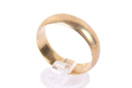 A 9ct gold wedding band. Undecorated, hallmarks to the shank. Size Z+2, weight 7.5g.