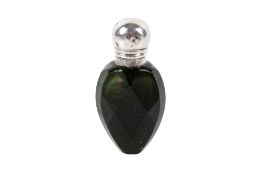 A Victorian green glass and silver topped scent bottle.