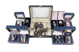 A collection of fourteen gentlemen's wristwatches, some boxed. Various brands, models, etc.