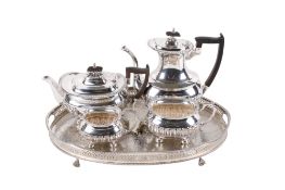 A Walker and Hall silver plated tea set and tray.