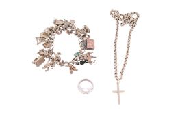 A small group of silver and white jewellery.
