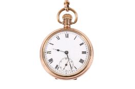 A gold plated pocket watch and 9ct gold double Albert chain.