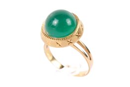 A yellow metal and green paste ring.