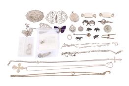 A small group of silver and white metal jewellery.