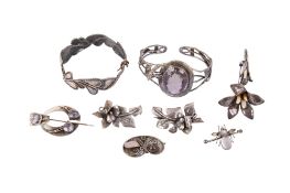 A collection of white metal and stone set jewellery.