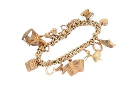 A 14ct gold curb chain charm bracelet.