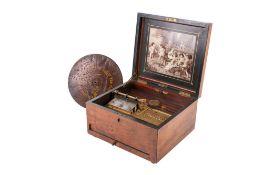 A antique clockwork Schutz Polyphon music box with metal discs.