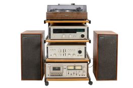 A circa 1980s hi fi seperates stereo music system.