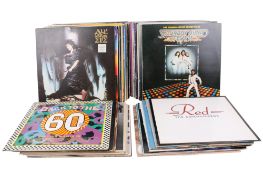 Box of assorted vinyl LP album records mostly 1970s/80s.