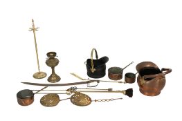 A large collection of copper and brass items mostly fire side related.