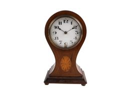 An early 20th century inlaid mahogany cased balloon mantel clock.