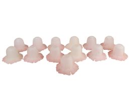 Thirteen moulded pink and white glass lamp shades. In the form of a flower. H10.