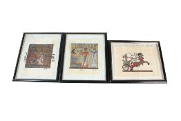 Three 20th century Egyptian paintings on papyrus.
