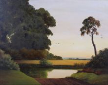 E J Munby 'The Pool at Blewbury, Berkshire', oil on board.
