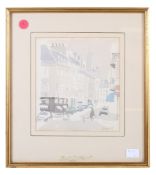 Barbara Dorf (1933-2016), watercolour of a Parisian street scene on paper.