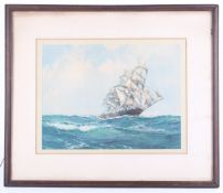 Montague Dawson (British, 1890-1973), a maritime print on canvas. 25.5cm x 33.