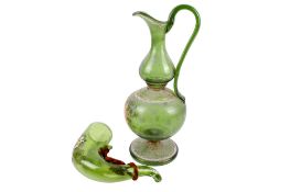 Two items of vintage Bohemian green enamel glass.