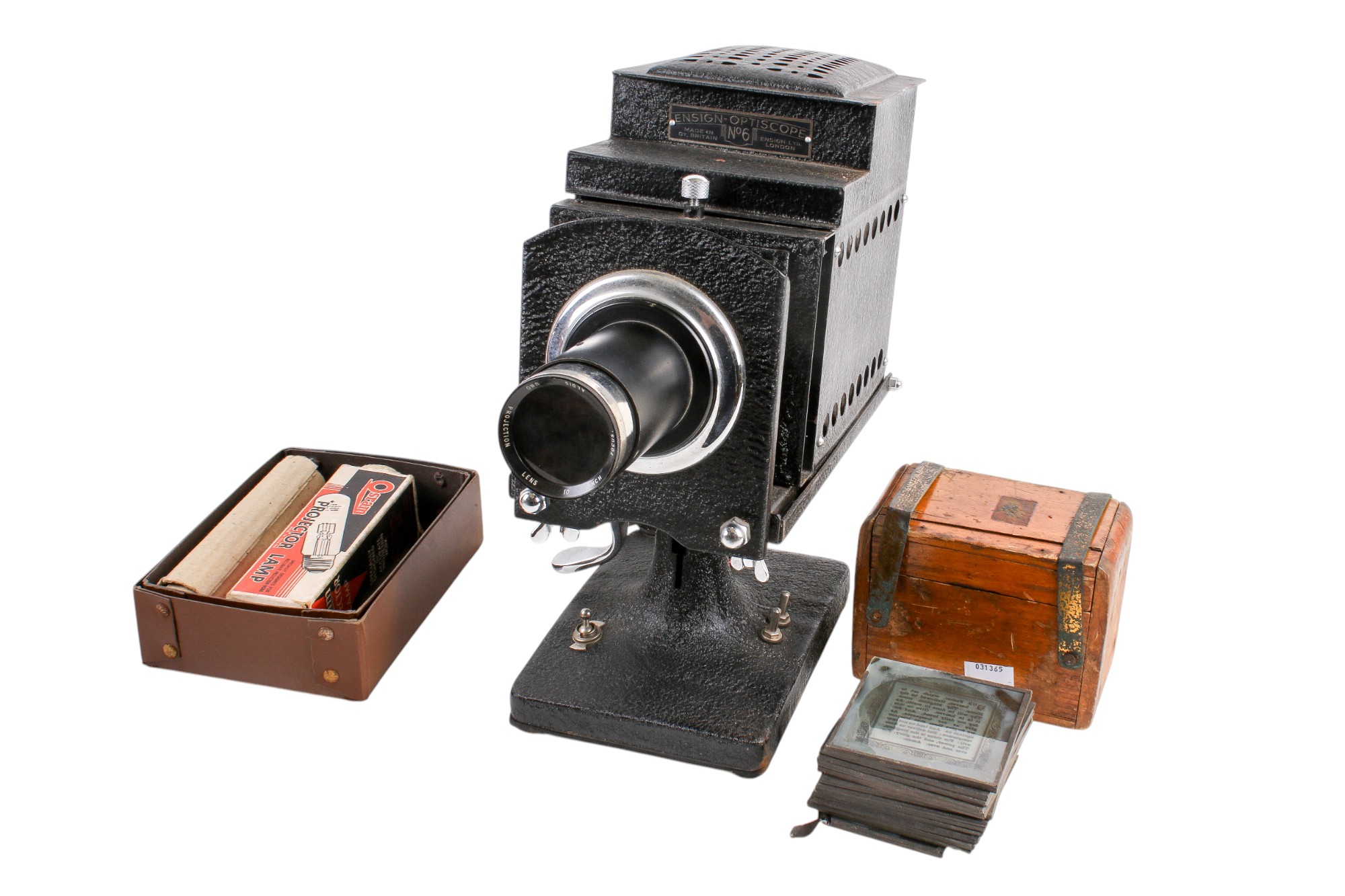 An Ensign Optiscope No 6 'magic lantern' glass slides projector and fitted case. With slides, etc. - Image 3 of 4