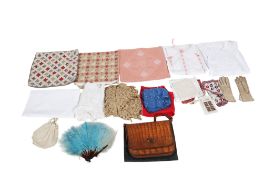 A collection of assorted vintage textiles and fashion items.